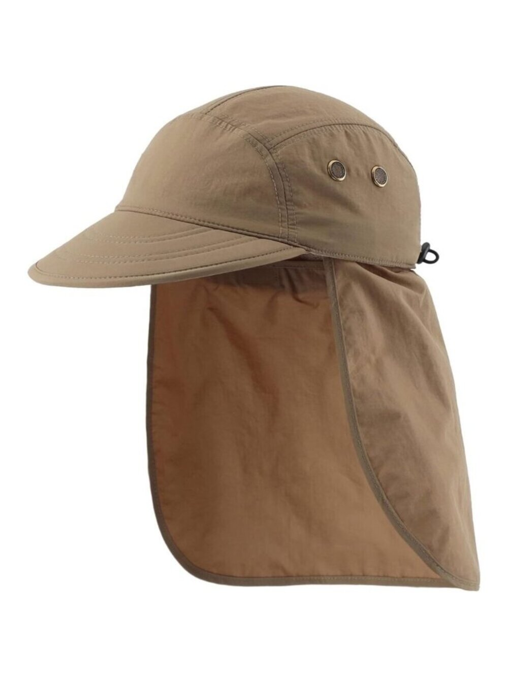 Men's Khaki 100% Polyester Wide Brim Uv Protection With Neck Flap Fishing Hat